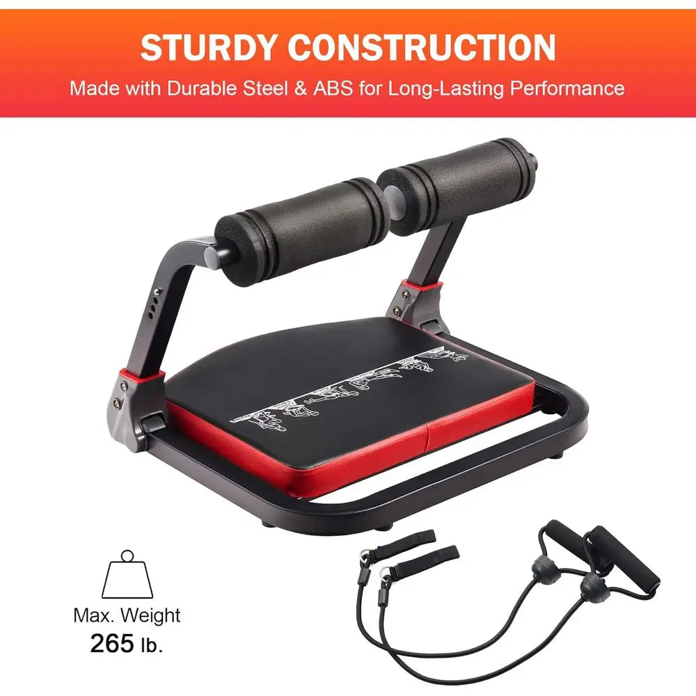 2-in-1 Ab Machine with Resistance Bands, 4 Intensities Rebound Assist,Core Training Fitness Equipment for Home Full Body Workout