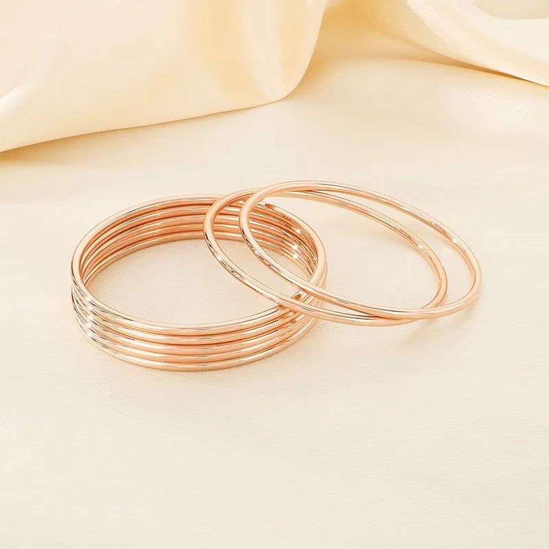 7pcs /set Lot Women Girls Bracelet Stainless Steel 3mm Thin Round Wire Plain Cuff Bangle Multi-color Joint layered 65mm KB63146
