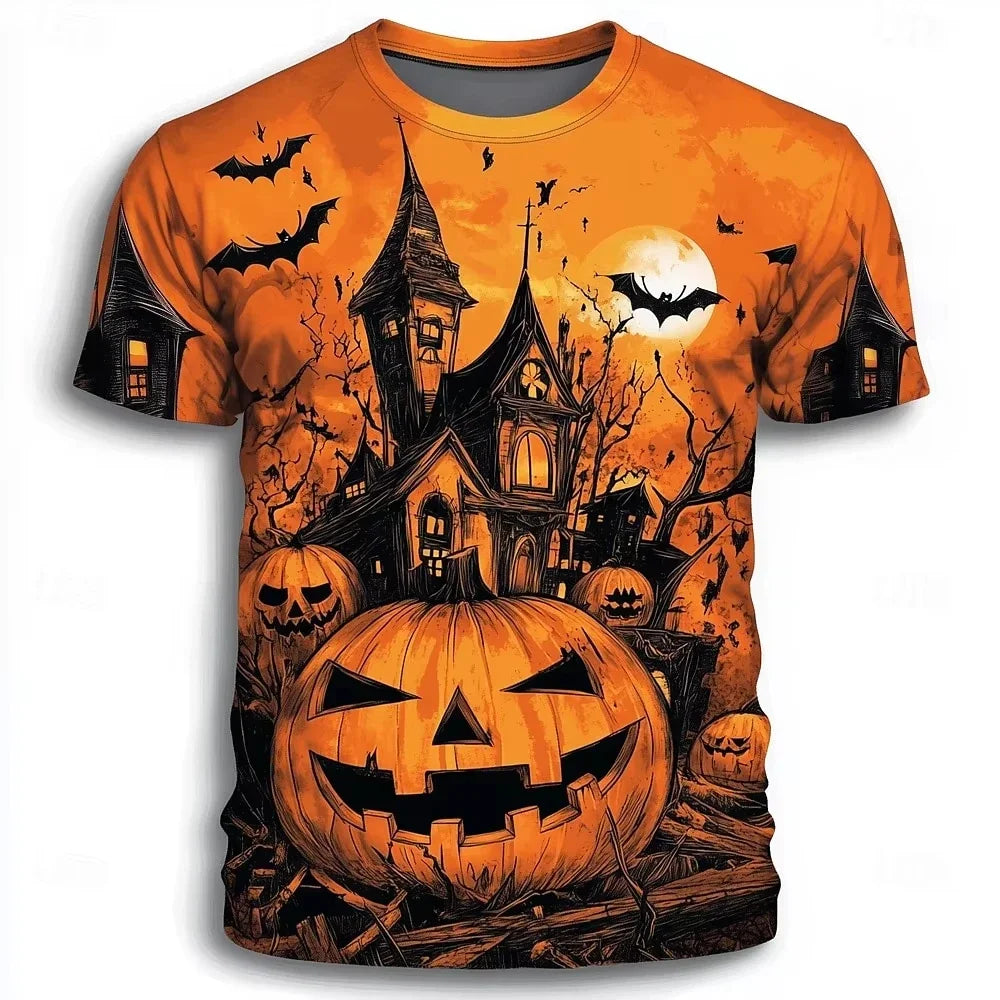 2026 Halloween Theme Men's Pumpkin T Shirt Short Sleeve T shirt 3D Print Crew Neck Shirt Horror Part Tees