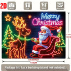 Neon Christmas Scene: Santa Claus and Reindeer, suitable for holiday parties and outdoor Christmas decorations