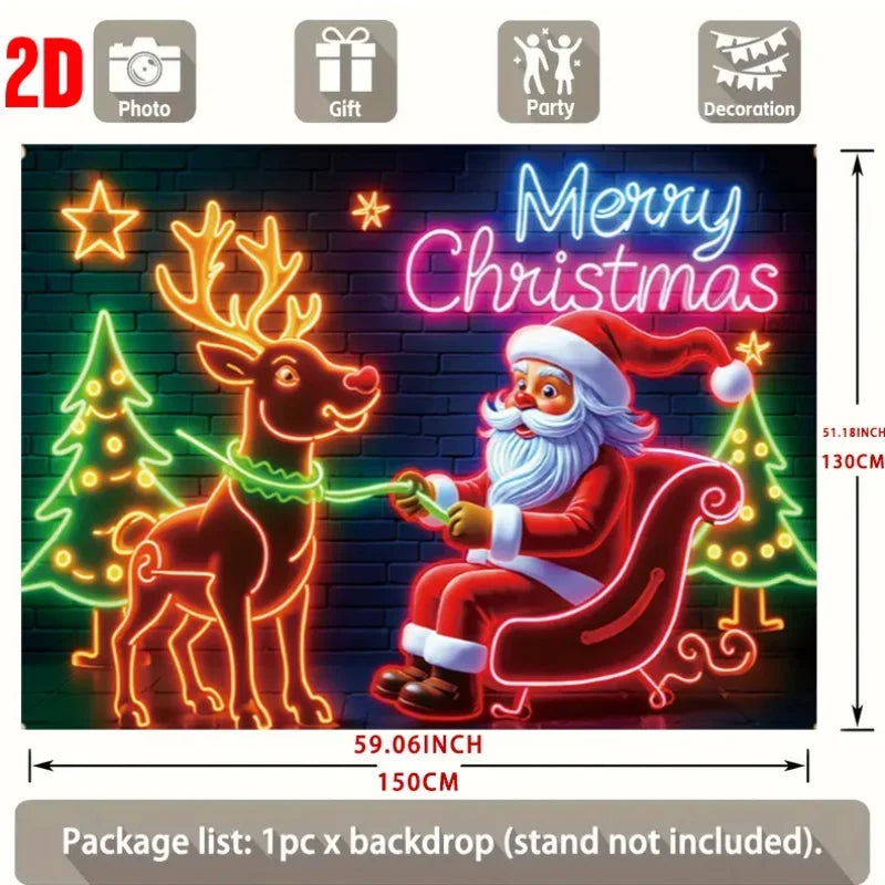 Neon Christmas Scene: Santa Claus and Reindeer, suitable for holiday parties and outdoor Christmas decorations