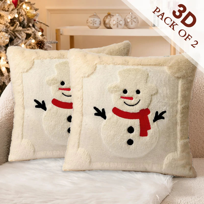 Christmas Throw Pillow Covers Decorative Plush Santa And Snowman Pillowcases, Suitable for Sofa Bed, Living Room Home Decor