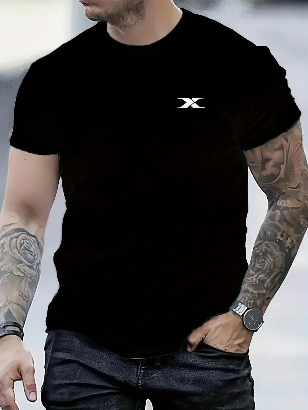 New Summer Men's Fashion T-Shirt with Letter Print, Short Sleeve, Casual Sports Crew Neck, 100% Cotton