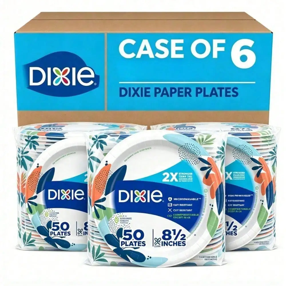 Large capacity |A Perennial Bestseller Dixie Disposable Paper Plates High Capacity For Home Use,2x stronger  Microwavable, cut-resistant, and a Soak–Proof Shield