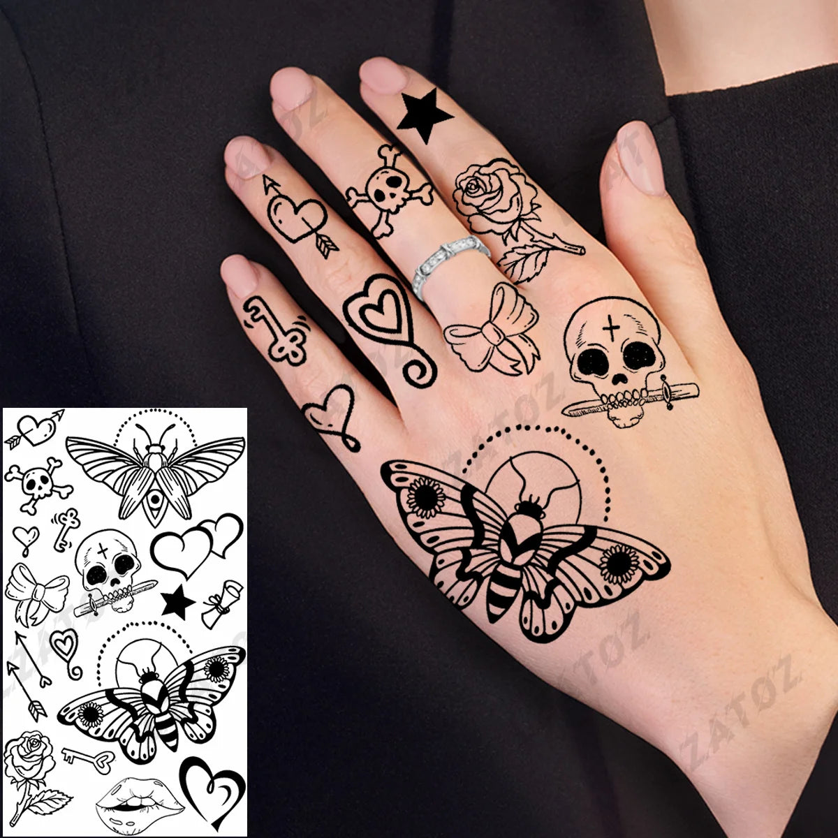 Realistic Eye Flower Temporary Tattoos For Woman Adults Rose Butterfly Tiny Fake Tattoo Sticker 3D Finger Waterproof Tatoos