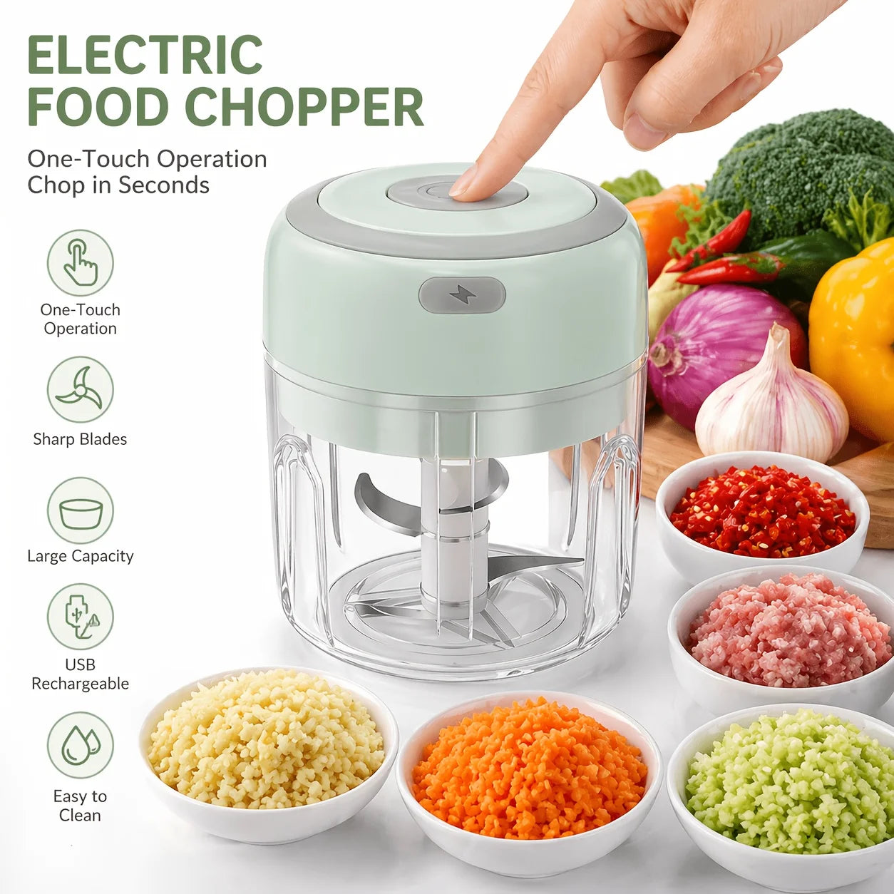 Electric Garlic Crusher, Portable Mini Food Chopper (with Meat Chopping Blade), Vegetable Chopper, Small Food Processor, Suitable for Garlic Paste, Mashed Food, Onions, Herbs, Vegetables, Ginger, Juice Mixer, and Kitchen Toma