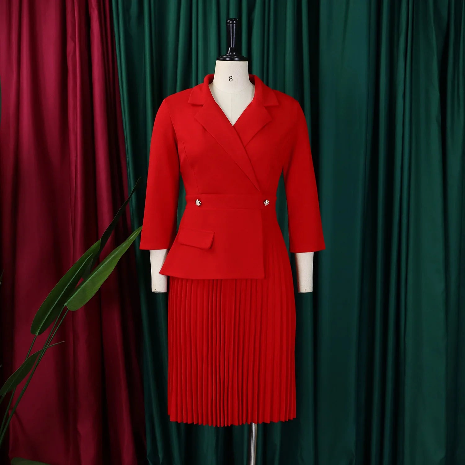 Elegant Dresses for Women Blazer Turn Down Collar Pleated Modest Church Office Ladies Work Wear Female African Slim Autumn New