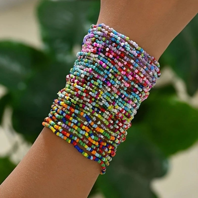 31BB Fashionable Glass Bead Bracelet Set 30pcs Colorful Bracelets for Women Foot and Hand Chain Great for Travel and Vacation