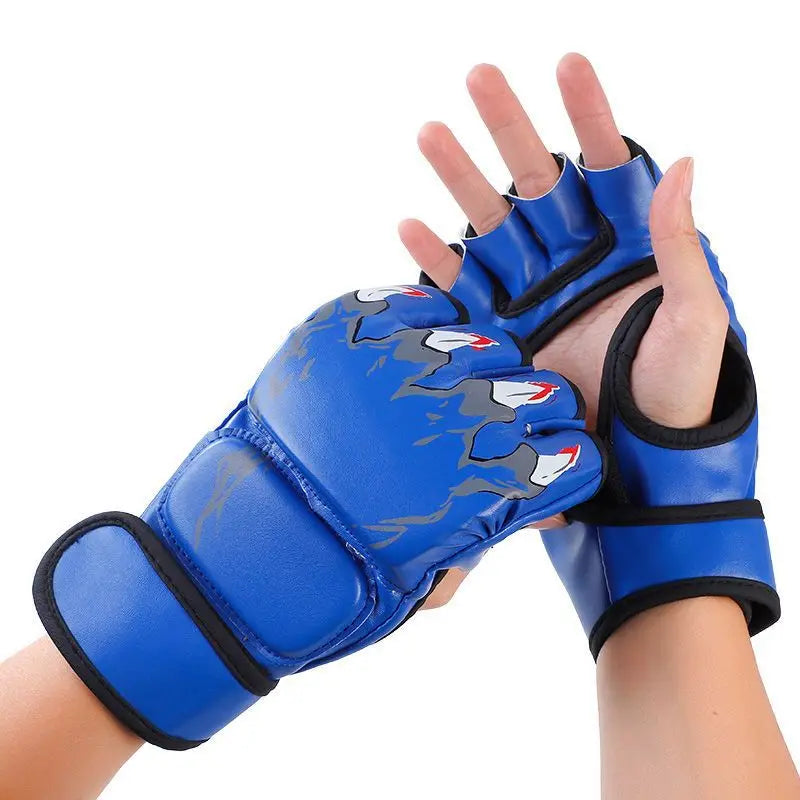 1 Pair of Pu Boxing Gloves Mma Gloves Half Finger Sandbag Taekwondo Muay Thai Gloves Professional Boxing Training Equipment