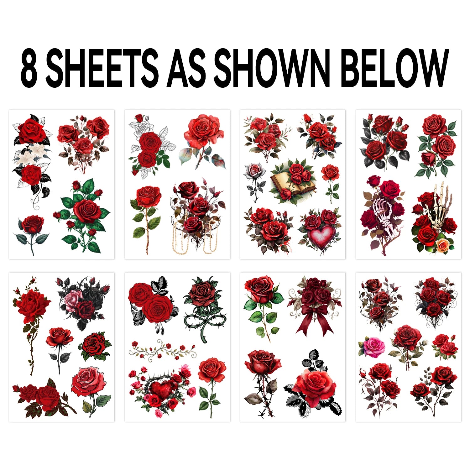 8 Sheets Large Temporary Tattoo Sticker Fake Tattoos for Women Girls,Waterproof Long Lasting Body Art Makeup Sexy Realistic Arm