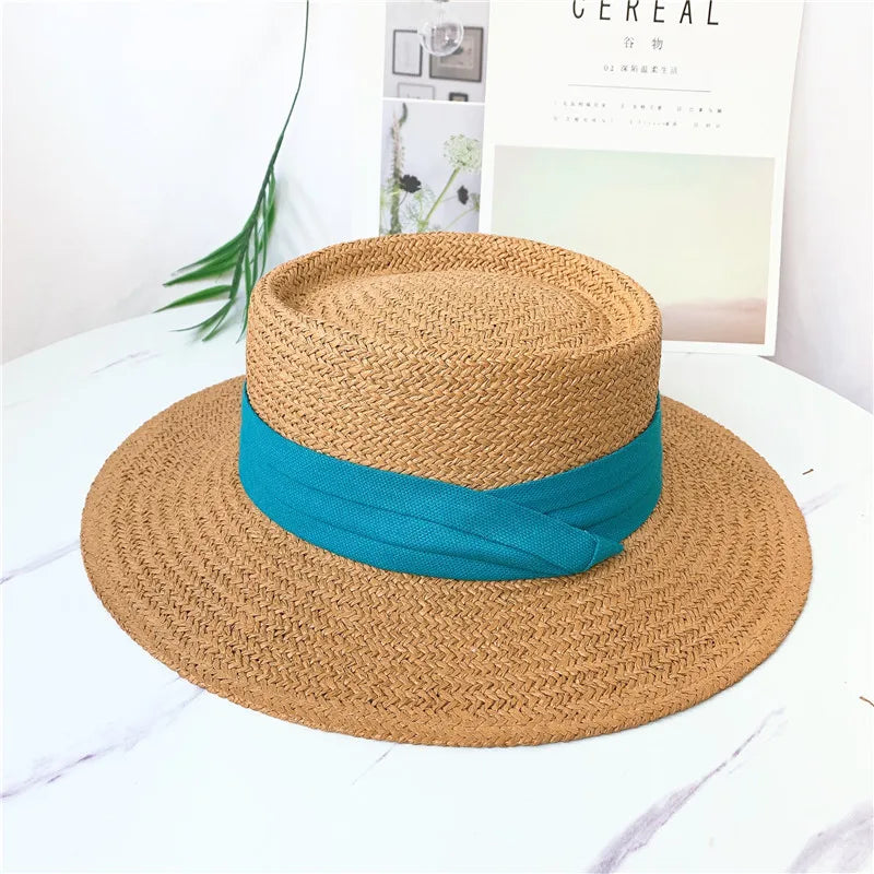 hats beach hat bohemian flat brim hat hand woven straw hat ladies summer vacation travel sun hat