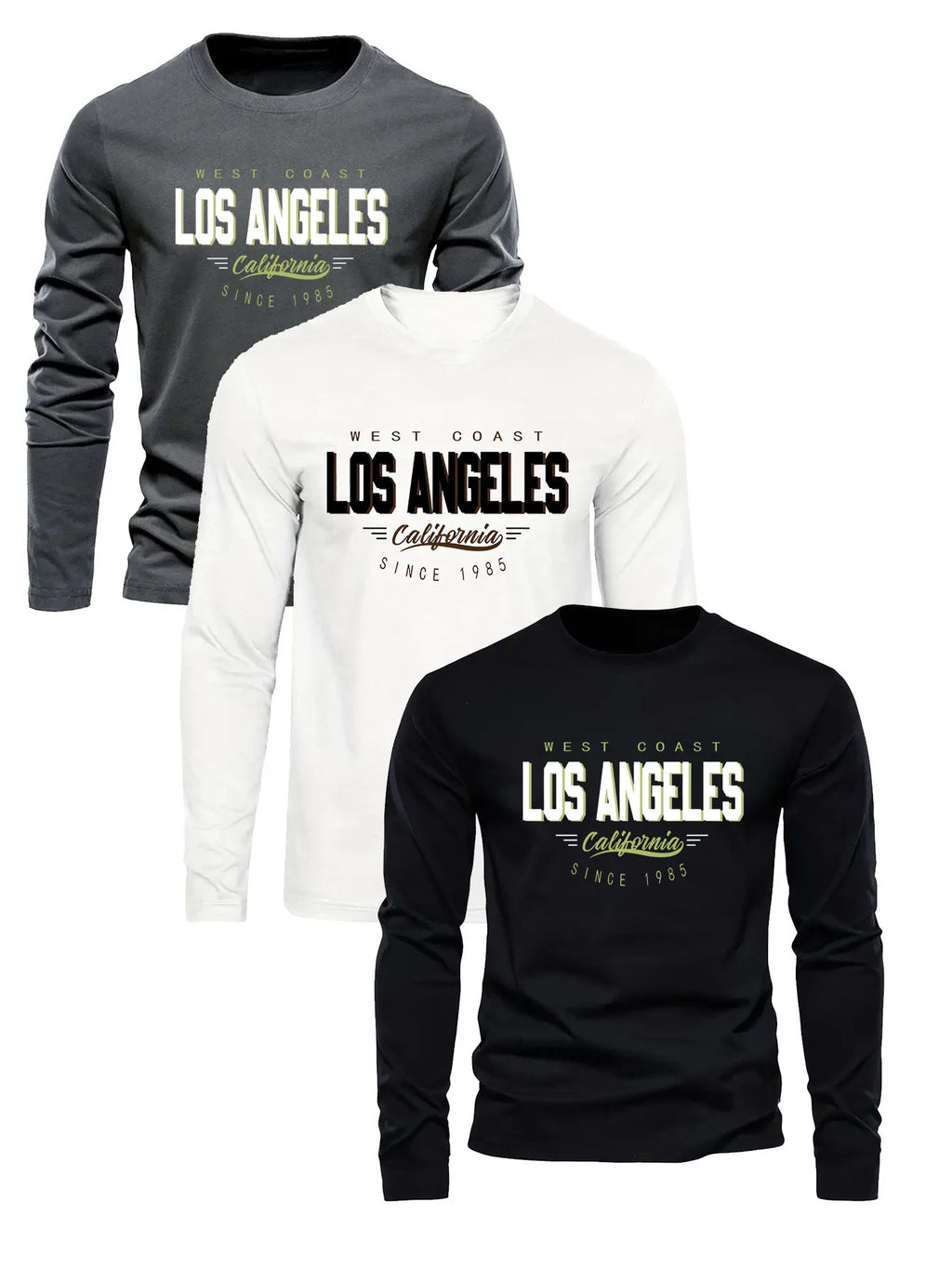 Men's 100% pure cotton loose and comfortable casual sports California letter printed round neck long sleeved T-shirt top