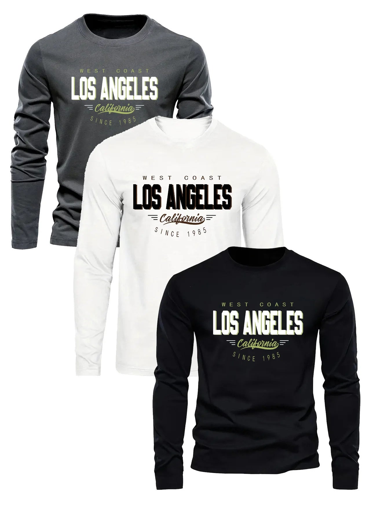 Men's 100% pure cotton loose and comfortable casual sports California letter printed round neck long sleeved T-shirt top
