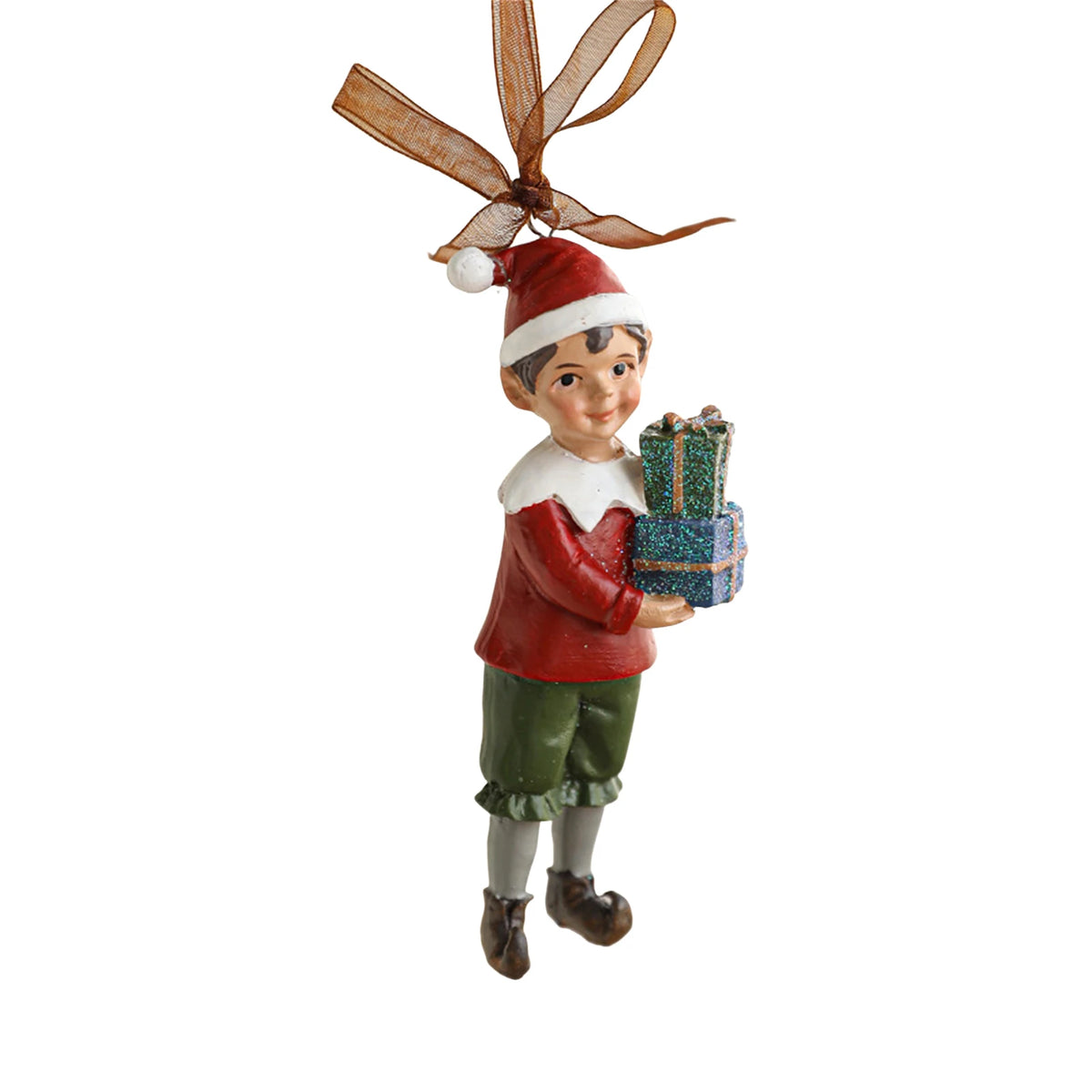 2026 Xmas Tree Pendant Cartoon Painted Santa Claus Elk Bear Christmas Stocking Resin Pendant Christmas Party Decorations 1pc