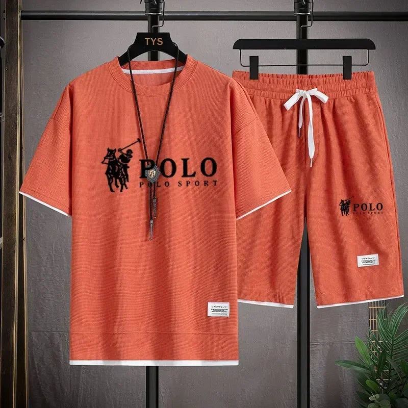 2026 Summer Men's 2-Piece Set, Breathable Short Sleeve T-shirt & Sports Shorts, Fashionable Fitness & Jogging Outfit