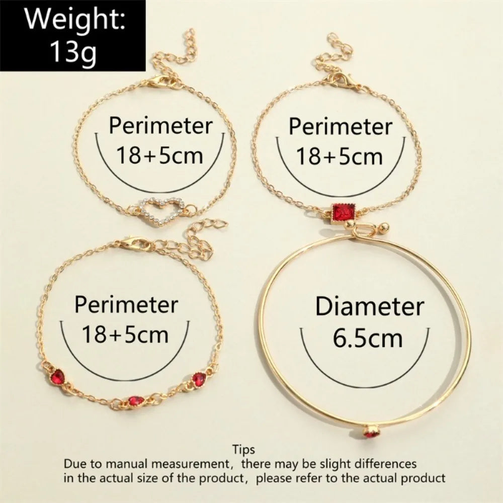 4-Piece Set of Niche Luxury High-End Heart-Shaped Bracelet Set, Creative Retro Design Bracelet, Lightweight Material, Comfortable to Wear, Versatile for Daily Use, Ideal Gift Accessory