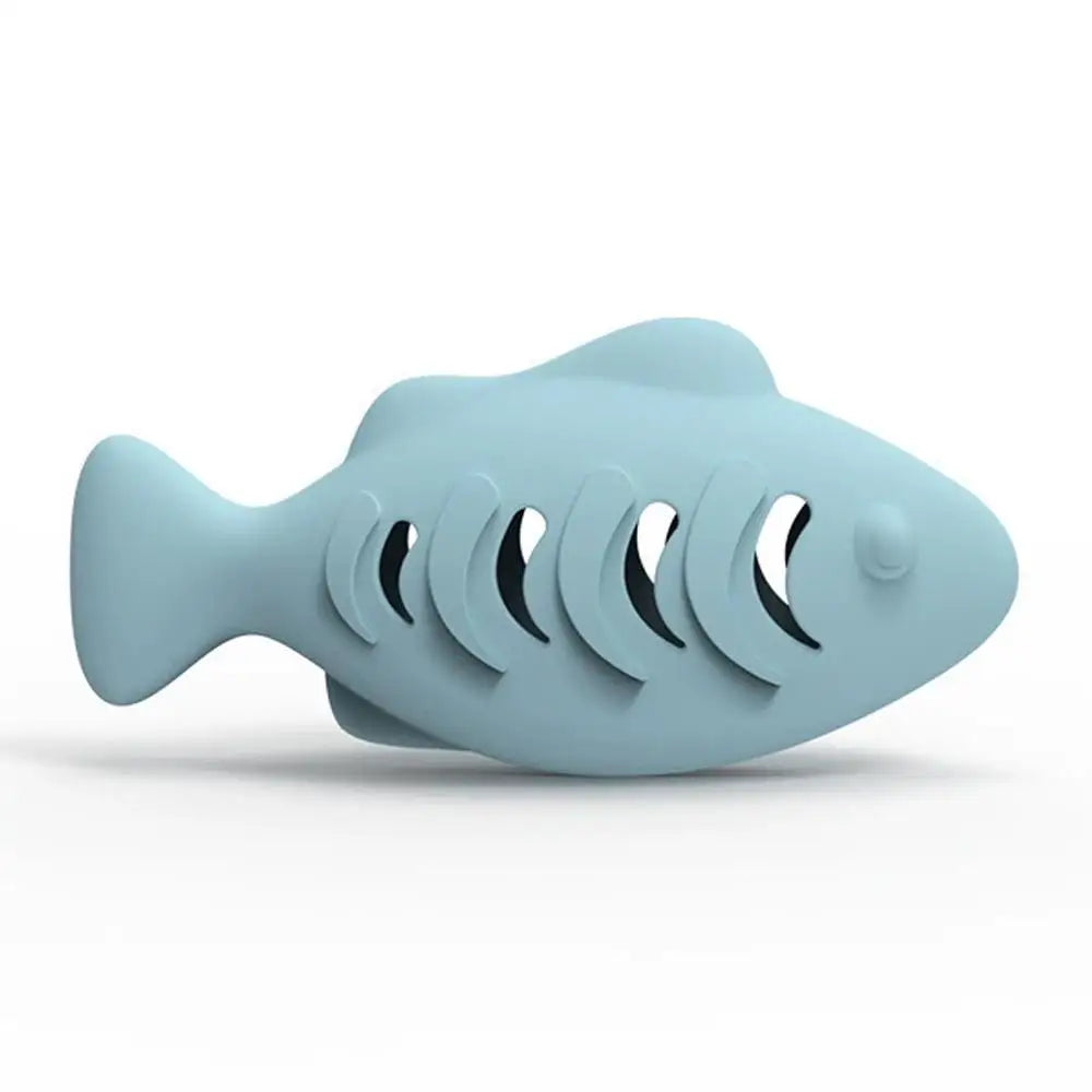 Interactive Cat Toy Food Dispenser for Indoor Cats Blue Treat & Catnip Stuffer Engaging Silicone Fish Chew Toy for Dental Care