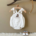 Newborn Baby Boys Girls Clothes Sleeveless Romper Bear Embroidery Loose Shoulder Strap Triangle Jumpsuit Casual Overalls Autumn