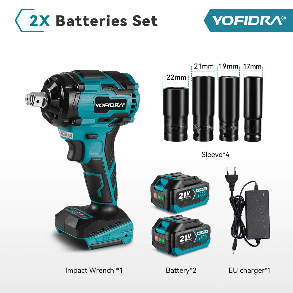 YOFIDRA 1000N.m Brushless Electric Impact Wrench 1/2" Cordless Rechargeable Socket Screwdriver Power Tool For Makita Battery Pin