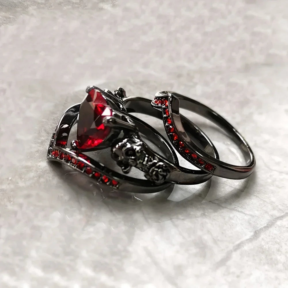 Gothic Style Rings Heart Shape Zircon Horror Skull on The Band Black / Red / Purple Just Pick One Halloween Decor