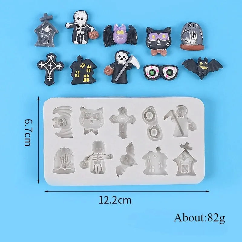Non-Stick Halloween Silicone Baking Molds | DIY Candy Chocolate Fondant Maker | Ghost Pumpkin Bat Skull Witch Hat Shapes