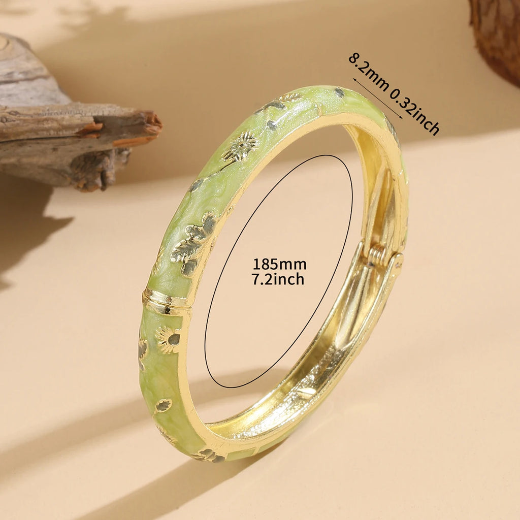 Jardme 4Pcs Set Bracelet For Women Vintage Small Flower Cloisonne Enamel Bangles Elegant Ethnic Style Women's Jewelry Set Gifts