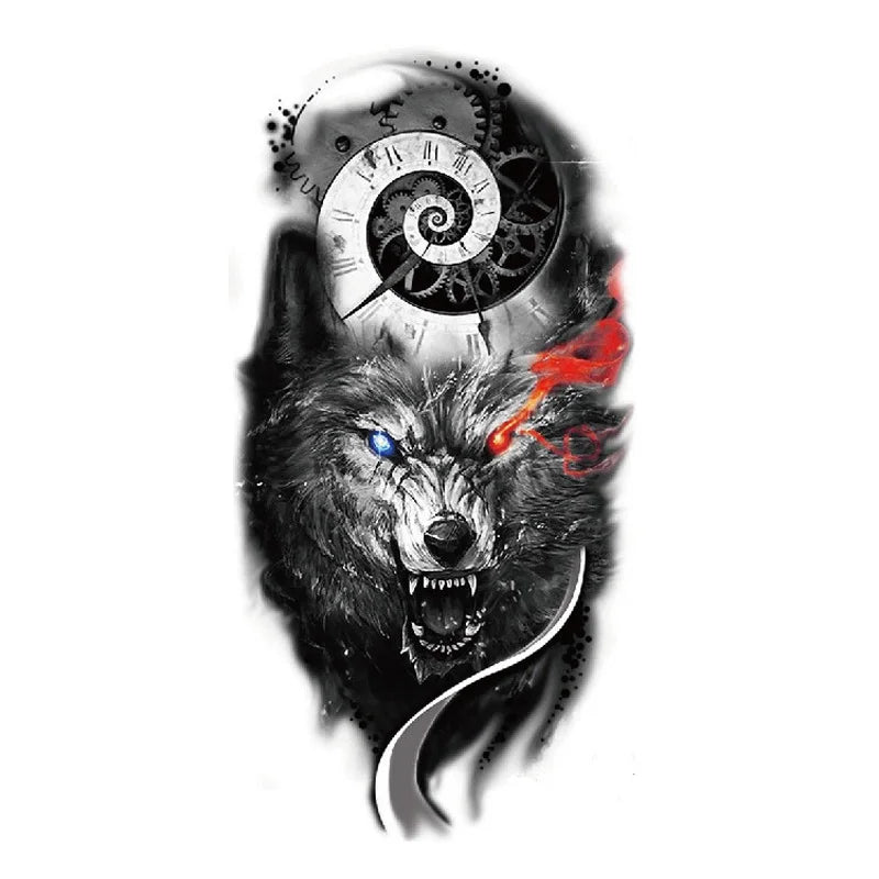 Waterproof Temporary Tattoo Sticker Forest Big Tiger Lion Wolf King Body Arm Hand Cool Art Black Animal Men Women Fake Tattoos