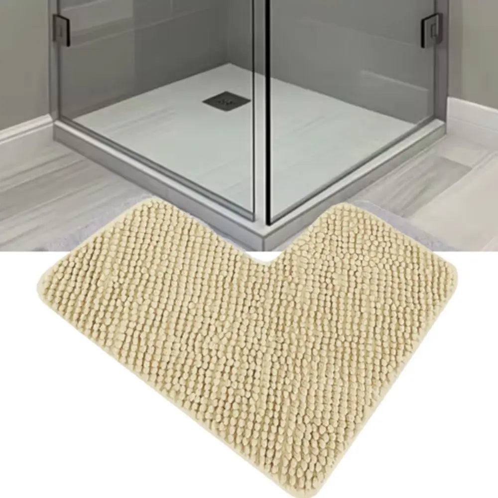 Household Absorbent L-shaped Chenille Bath Mat Washable Non-slip Corner Shower Mat Plush Soft Carpet Bedroom