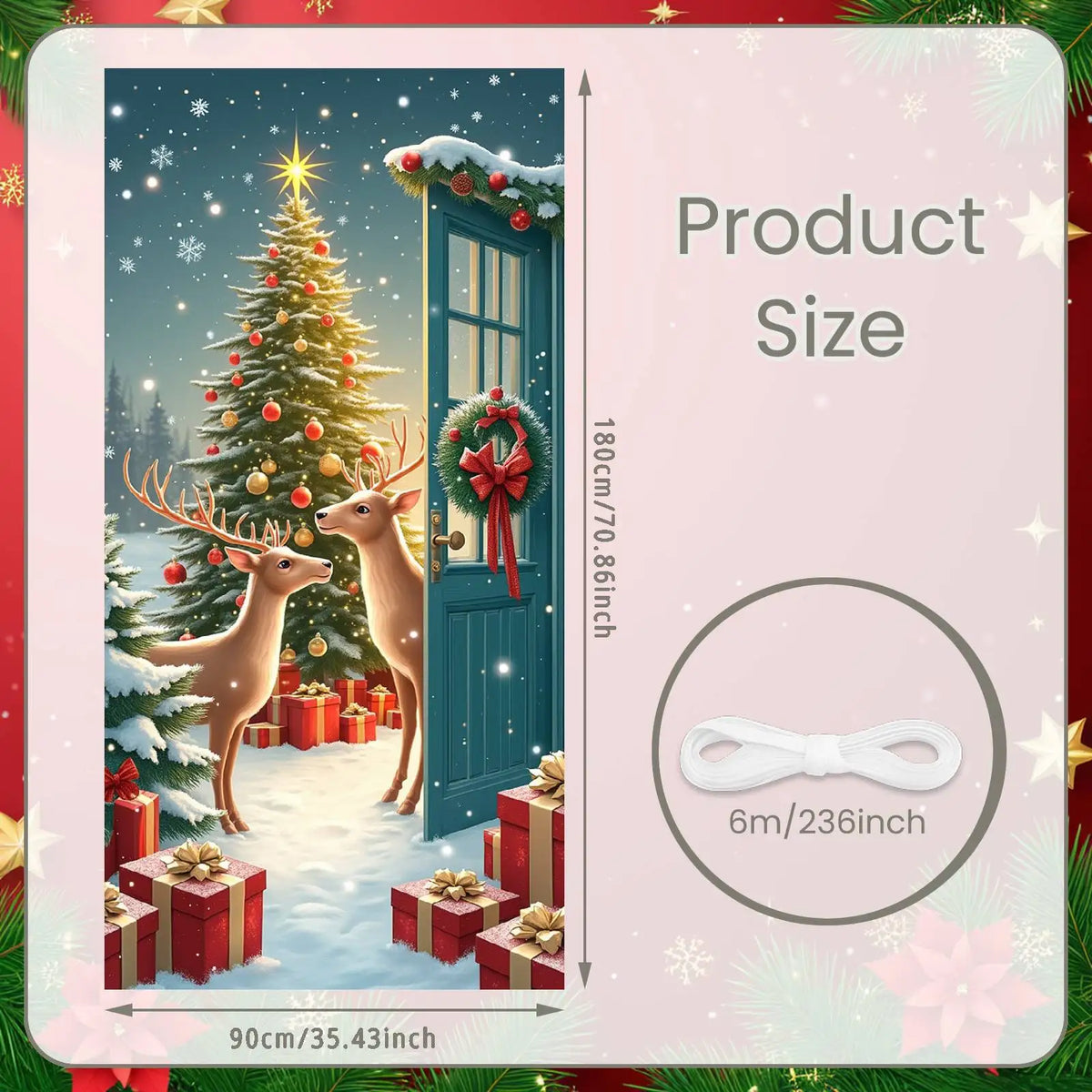 Christmas Door Cover Decorations Santa Claus Send Gift Background Banner for Indoor Outdoor Home Porch Holiday Decor Supplies