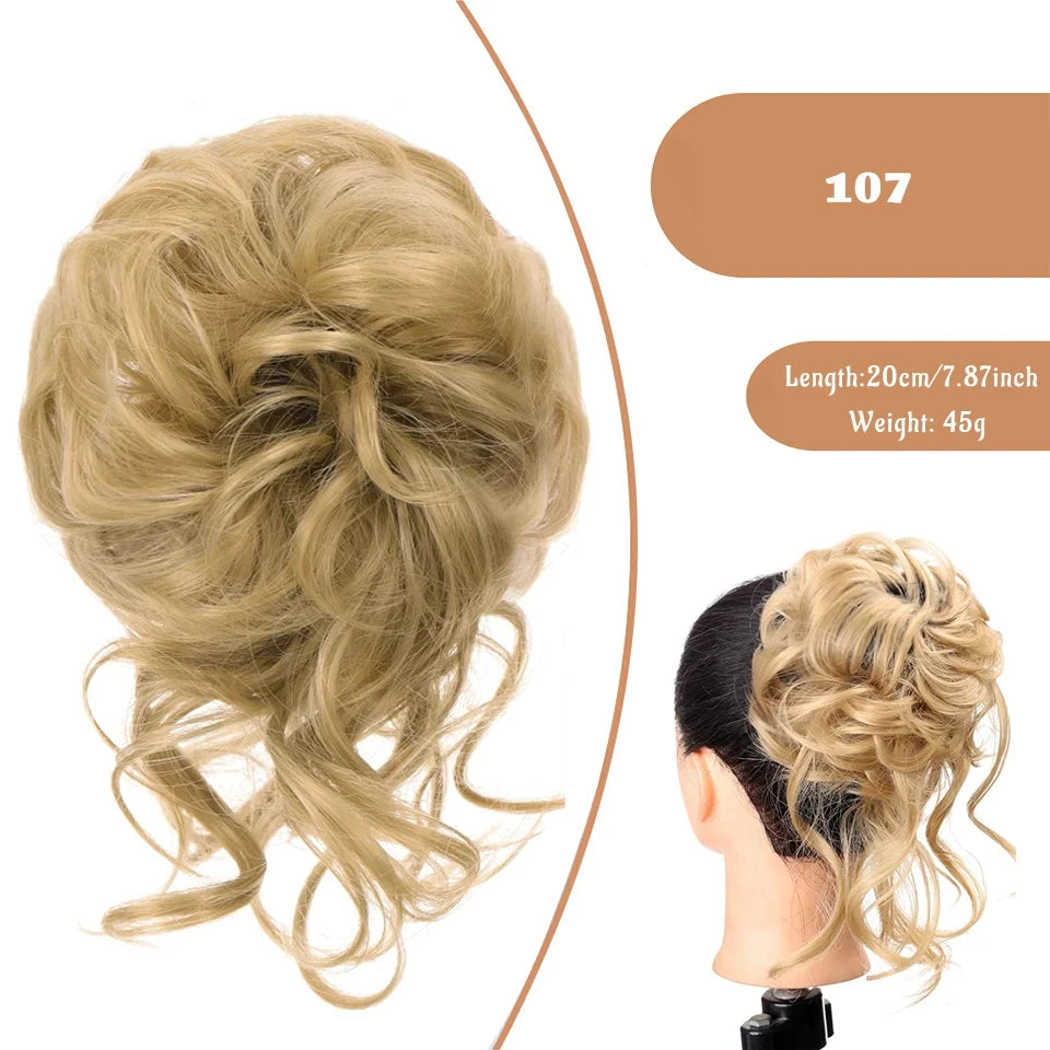 OLACA Synthetic Hair Bun Bands Blonde Black Messy Curly Chignon Donut Updo Scrunchies Fake Hair Pieces For Women Hair Extensions
