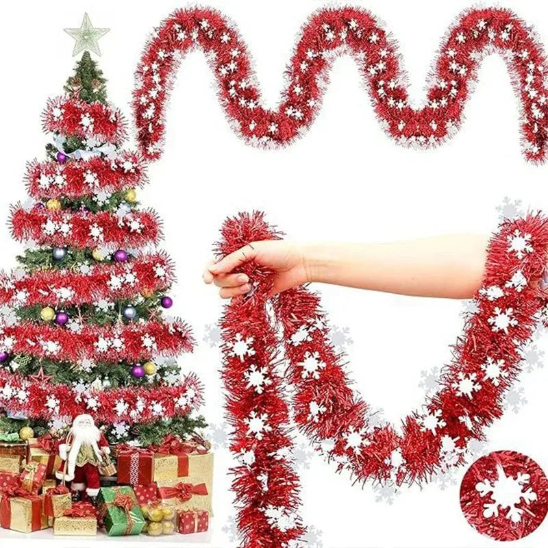 6M Christmas Snowflake Tinsel Garland Xmas Tree Decoration Christma Metallic Twist Garland Ceiling Hanging New Year Party Decor