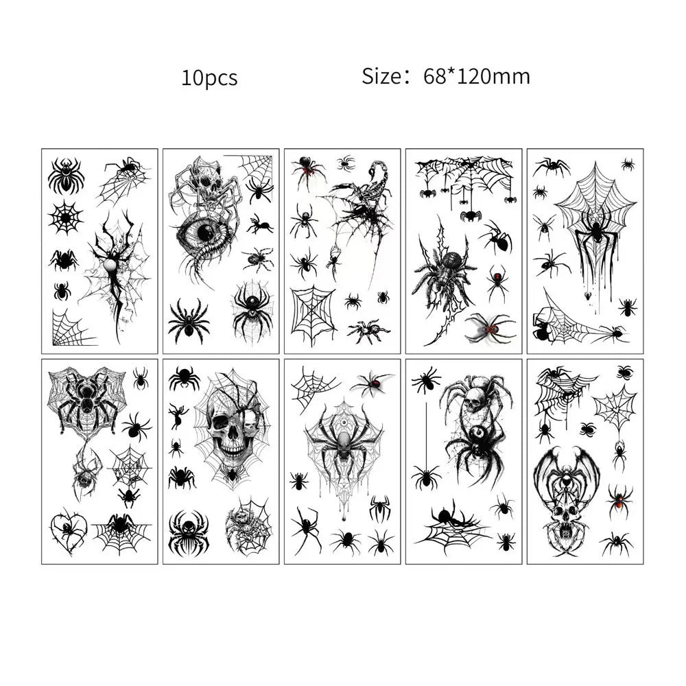 10 Sheets Halloween Eyebrow Stickers Spider Web Tattoo Stickers Body Makeup Waterproof Temporary Tattoo Halloween Fake Tattoo