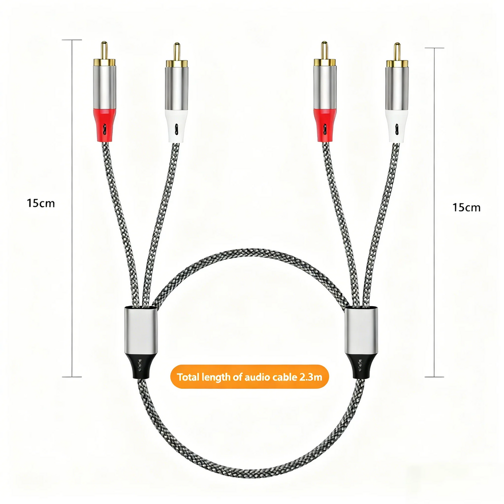 Double RCA audio cable, 2 pairs of RCA cables for computer, TV, amplifier, subwoofer, and speaker connection