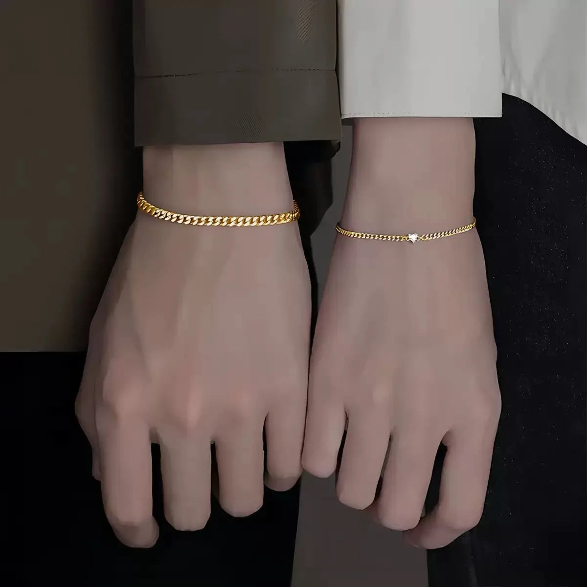 2Pcs Stainless Steel Chain Bracelet Set for Women Men Simple Crystal Heart Adjustable Couple Bracelets Couple Jewelry Gifts