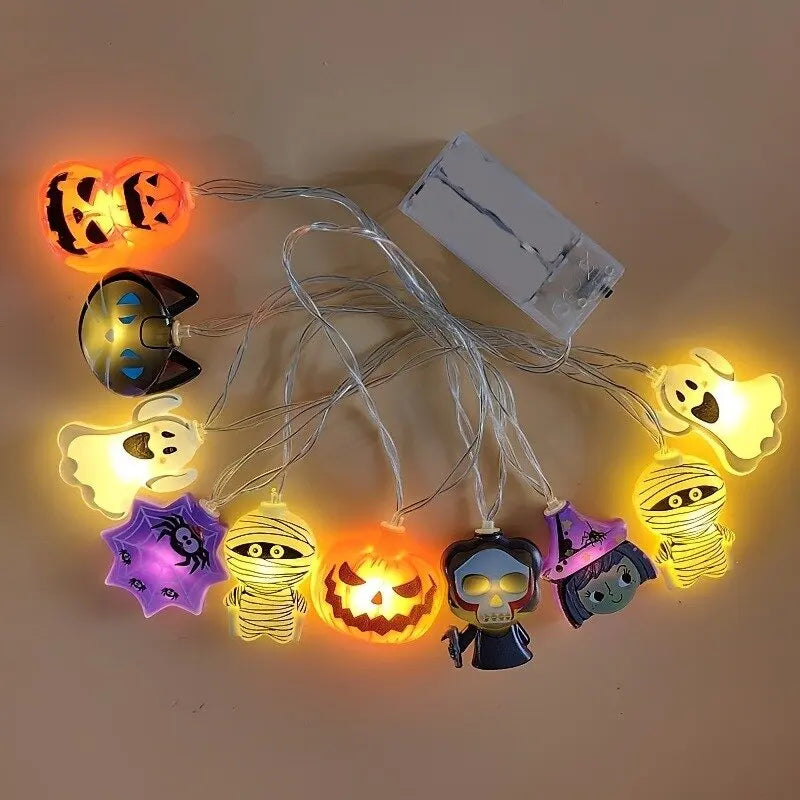 1PC Halloween Fairy LED String Light Battery Powered Halloween Christmas Party Decoration Witch Pumpkin Mummy Angel Spider Web