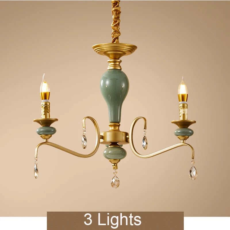 Mediterranean Style Ceramic Crystal Chandelier for Living Room Bedroom Villa Duplex - Elegant Lighting Fixture