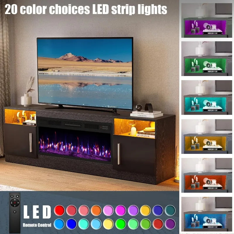 VITESSE Fireplace with TV Stand 36" inch Electric Fireplace Up to 80" TVs, LED Light Entertainment Center, 70" Modern Wood High