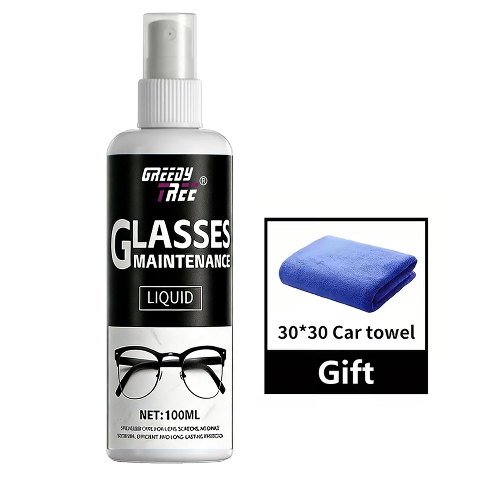 Glasses Cleaner Spray - Lens Cleaning Liquid with Free Microfiber Towel, Anti-Fog & Scratch Resistance for Eyeglasses, Screens,