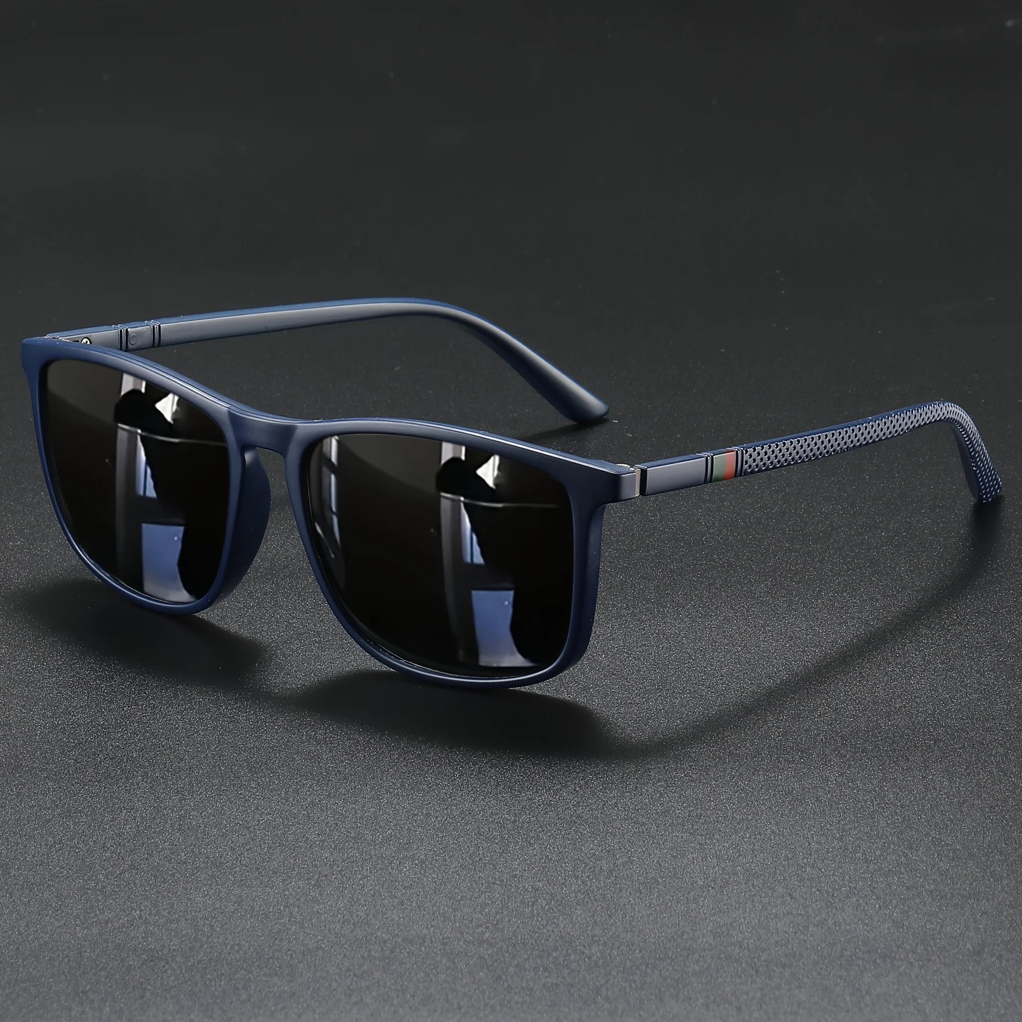 Classic Fashion Square Sunglasses - Lightweight Frame with Red/Green Stripe Temples, UV400 for Travel & Daily Wear