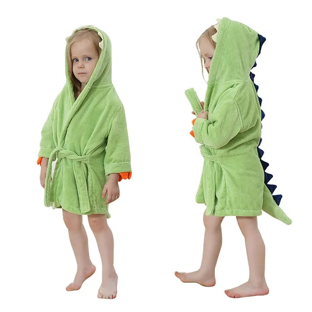 MICHLEY Shark Dinosaur Hooded Baby Bathrobe Cotton Soft Infant Bath Towel Robe Pajamas Solid For Kids Boy Girl Children 1-5T