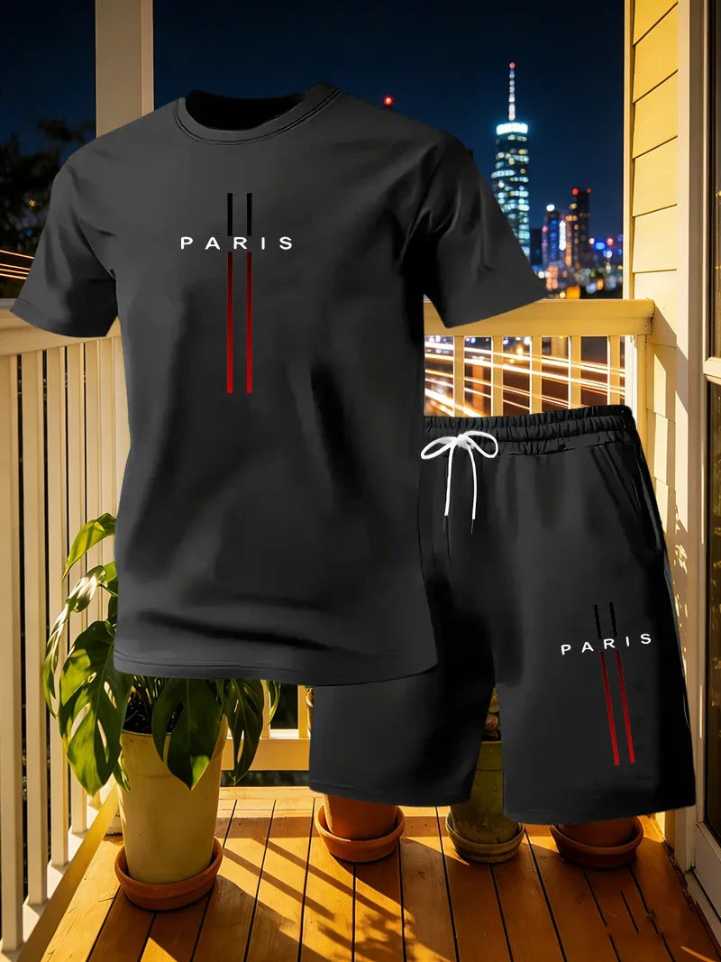 Summer Men's Sportswear Set Short Sleeve T-shirt and Pants Casual 2-piece Set Running and Fitness Sportswear