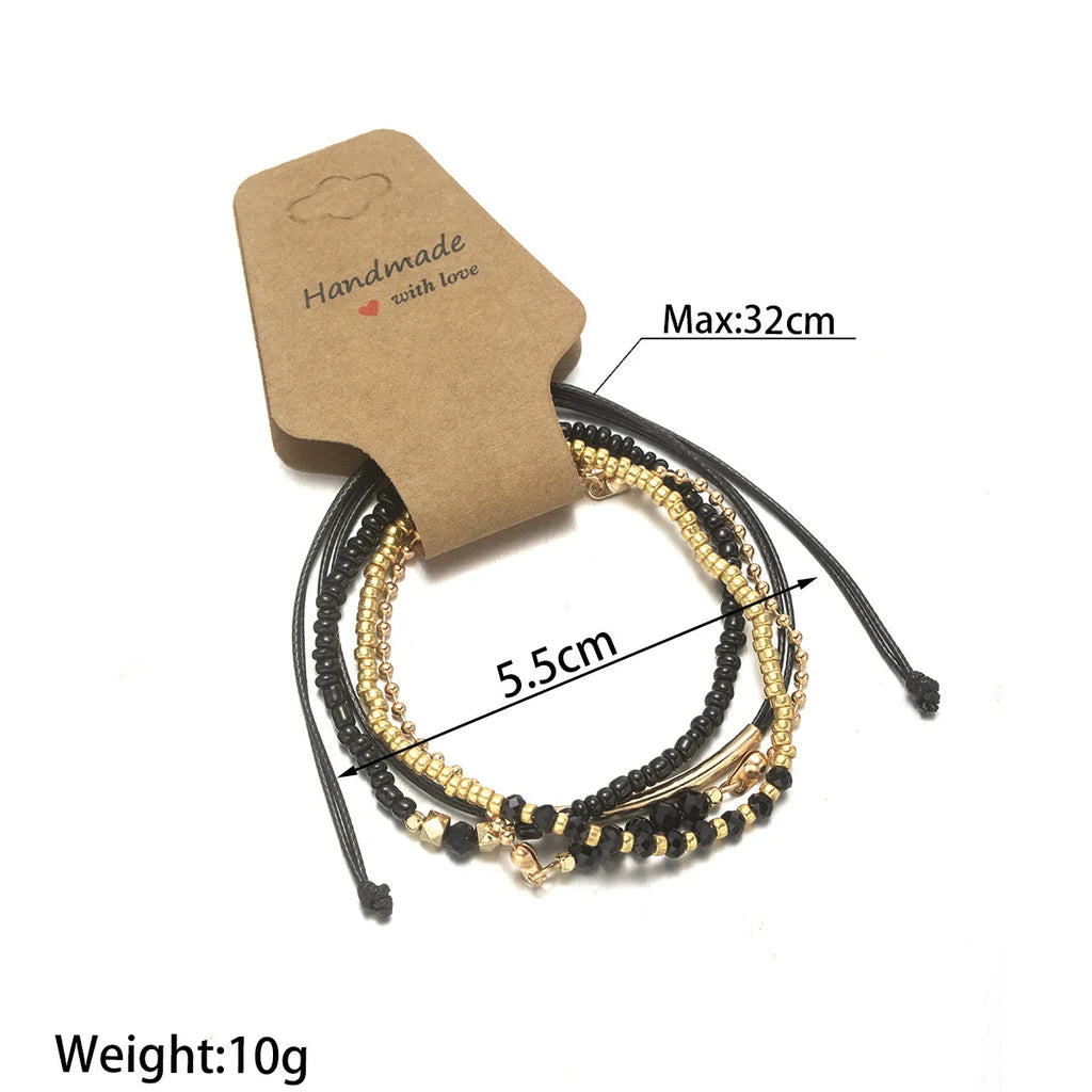 New Fashion 4Pcs/Set Vintage Black Hand Bracelet With Hand-Woven Beaded Simple Women Fine Popular Jewelry Accessories Wholesale