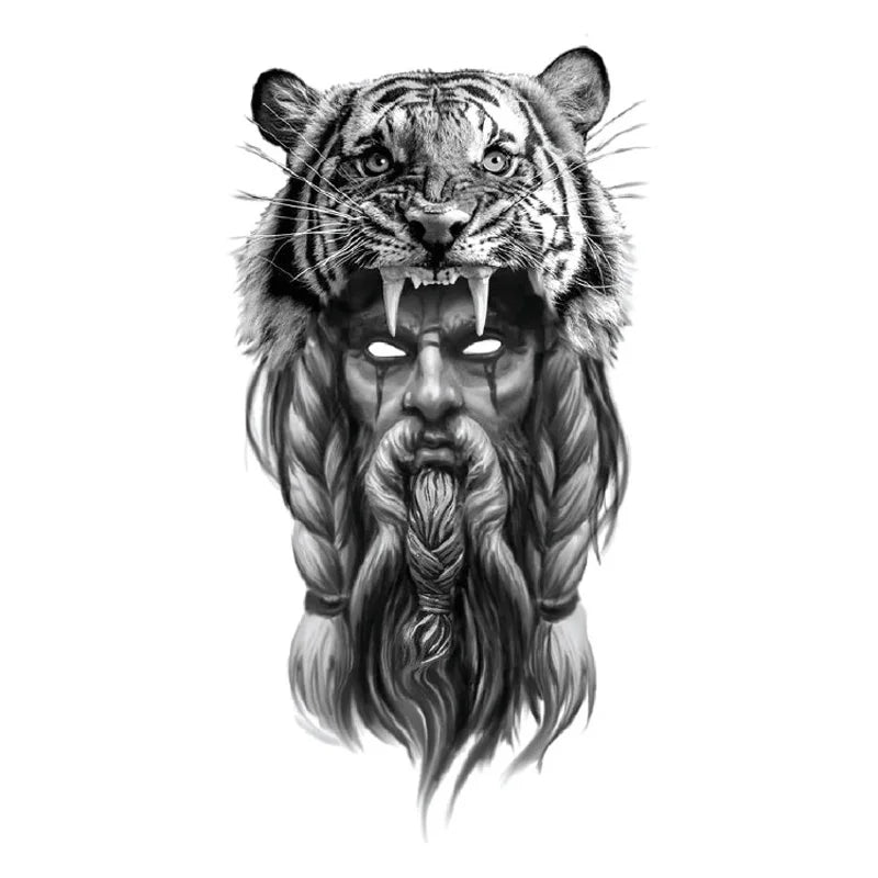 Waterproof Temporary Tattoo Sticker Forest Big Tiger Lion Wolf King Body Arm Hand Cool Art Black Animal Men Women Fake Tattoos
