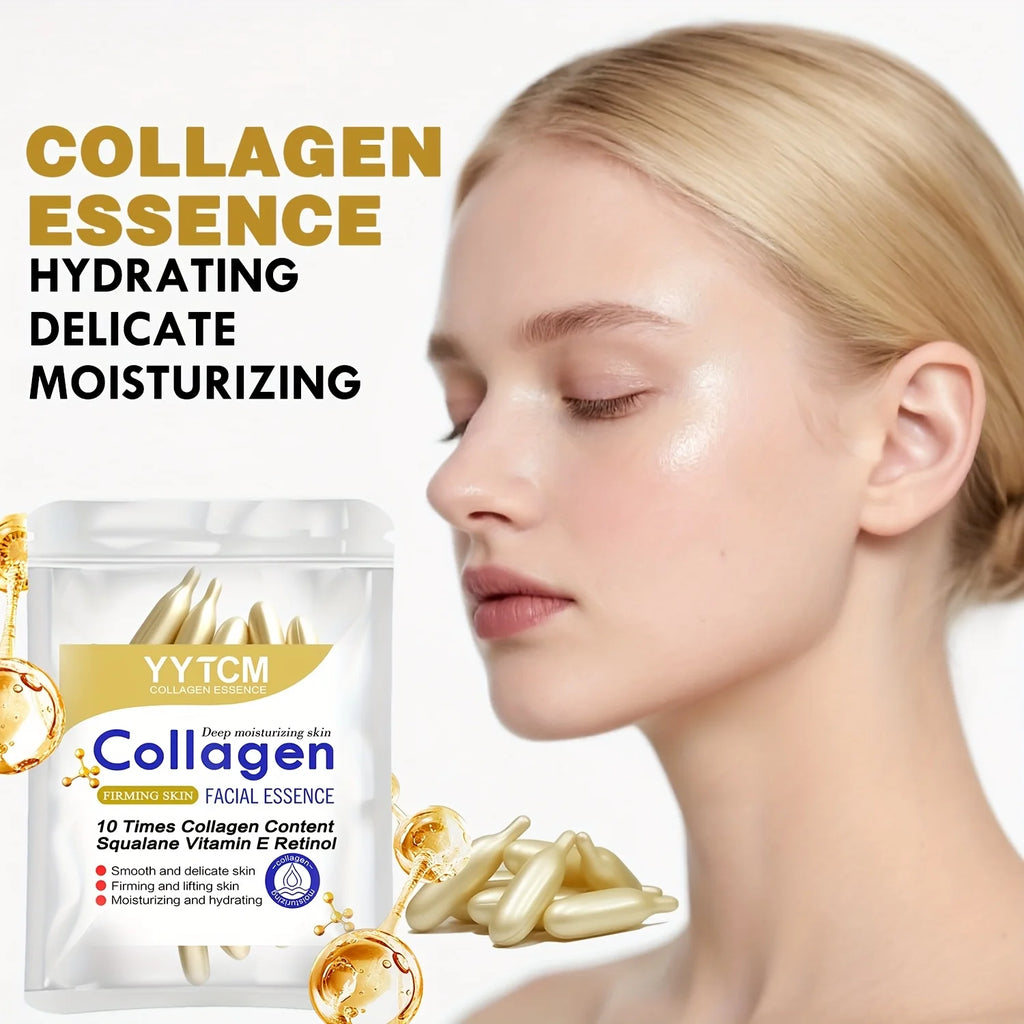 Collagen Firming Capsule Essence, Moisturizing and Hydrating for Smooth Skin, Contains Plant-Based Squalane, Retinol, and Vitamin E Deep Hydration Essence (0.4Gx30 Capsules)/Bag-1 Bag