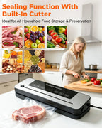 Vacuum Sealer Machine 139KPa Strong Suction Dry Moist Mode Automatic Food Sealer with Digital Timer, Built-in Cutter
