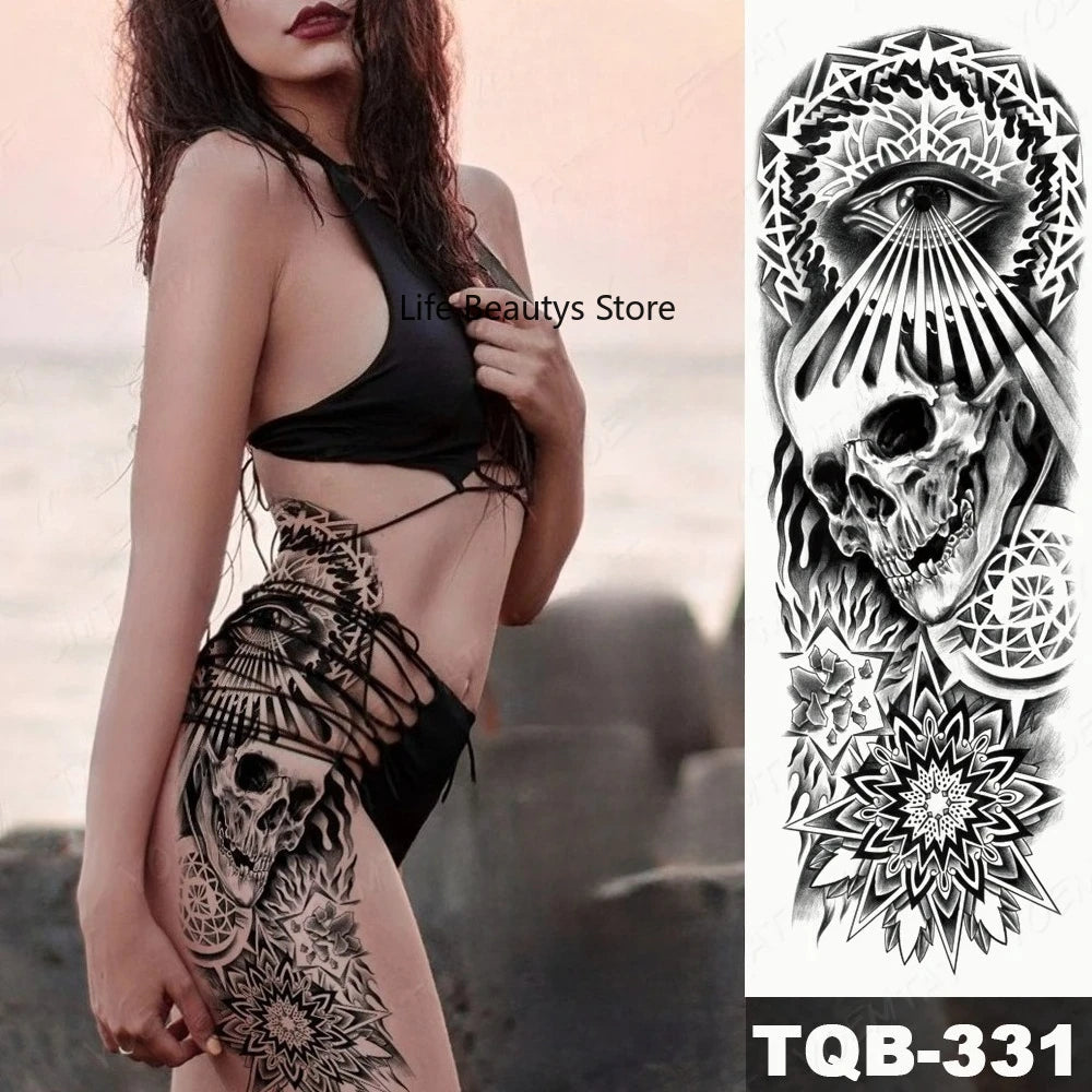 Large Full Arm Sleeve  Waterproof Temporary Tattoo Sticker Tribal Totem Skull Bird Wolf Tiger Fake Tatoo Body Art Men Women