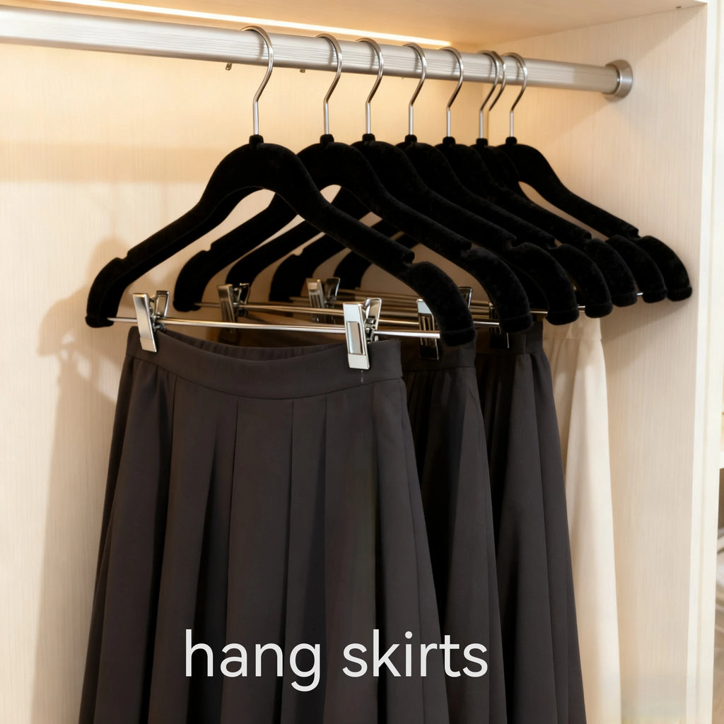 5/10 Pieces of Plastic Velvet-Coated Clothes Hangers, with Movable Strong Clips, Non-Slip and Anti-Fall, Suitable for Hanging Pants, Skirts, Bras, and Camisoles