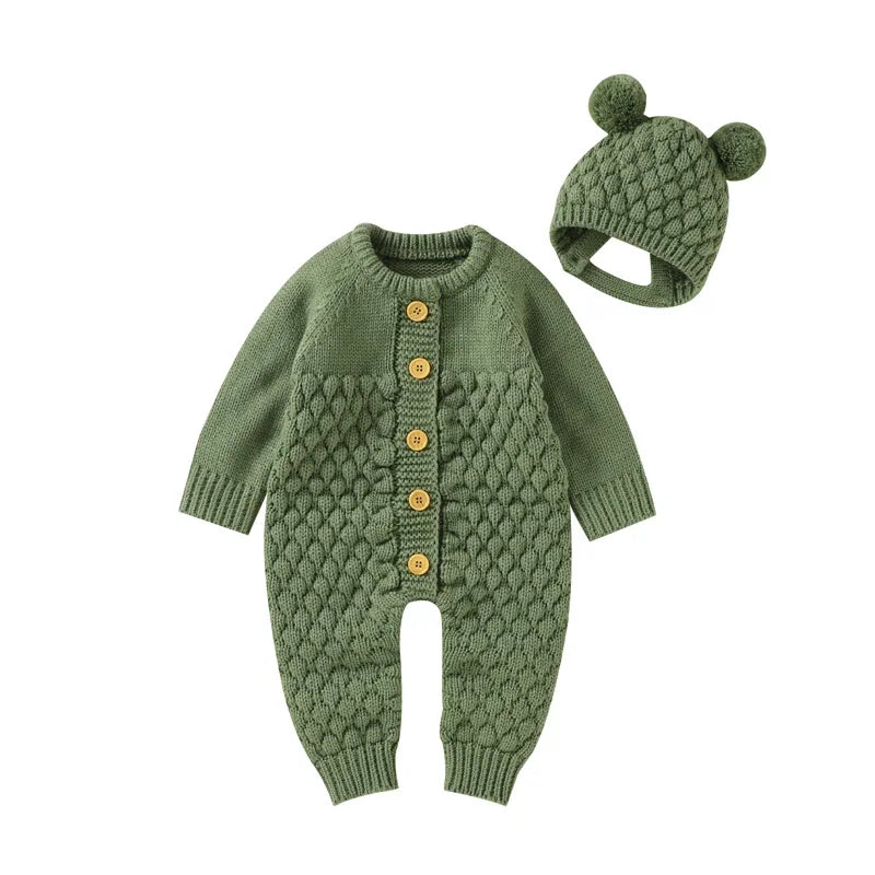 Newborn Baby Clothes Set Knitted Infant Girl Boy Romper +Hat +Gloves +Shoes Fall 4PC Long Sleeve Jumpsuit Outfits +Mitten +Boots