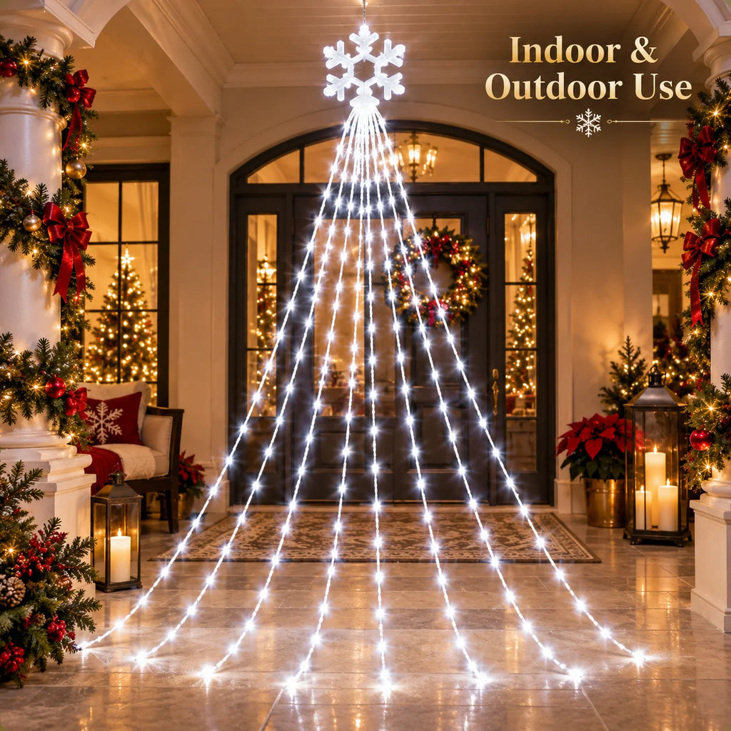 Christmas Snowflake Waterfall Lights Solar Powered 200/290LED 8 Modes Curtain Garland for Tree Window Garden Patio Holiday Decor
