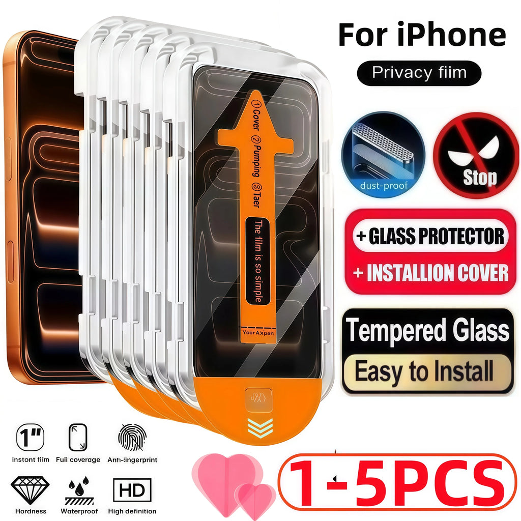1-5PCS Privacy Screen Protector Dust Free Installation Protector for iPhone 15 14 13 12 11 16 17 Pro Max Anti-Spy Tempered Glass